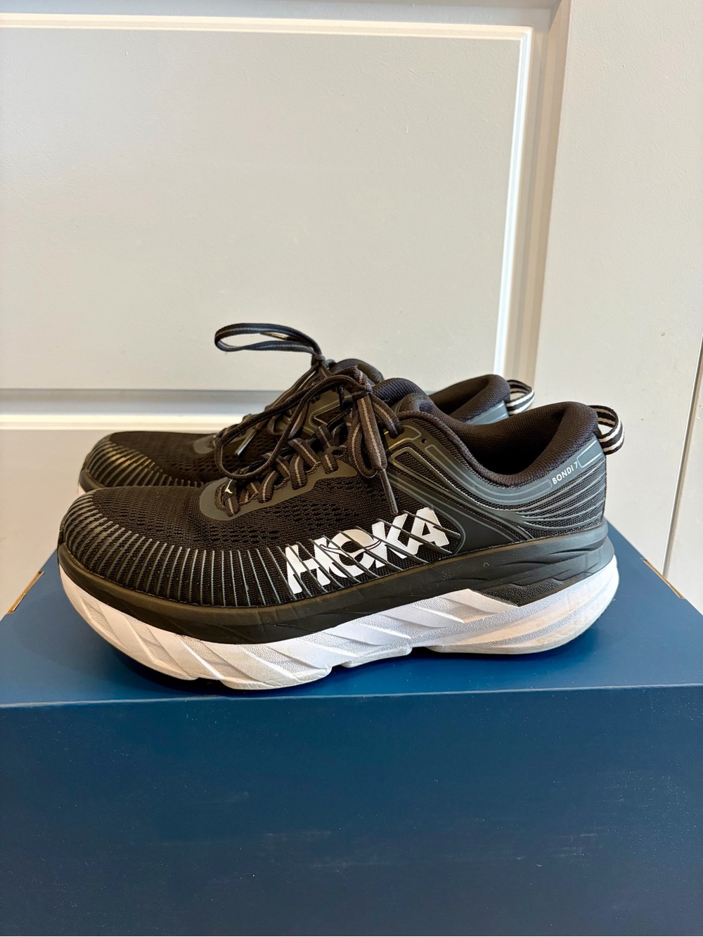 Hoka One One Black and White Bondi 7 Running Shoes